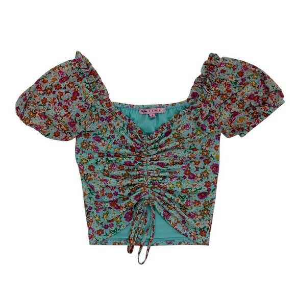 Crave Fame Women Small Floral Crop Top Short Sleeve Boho Summer Y2K - Picture 1 of 4